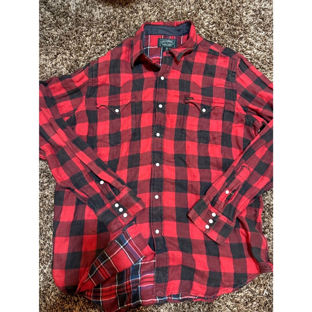 Polo Country Ralph Lauren Mens XXL Red Black Buffalo Plaid Western Flannel Shirt
